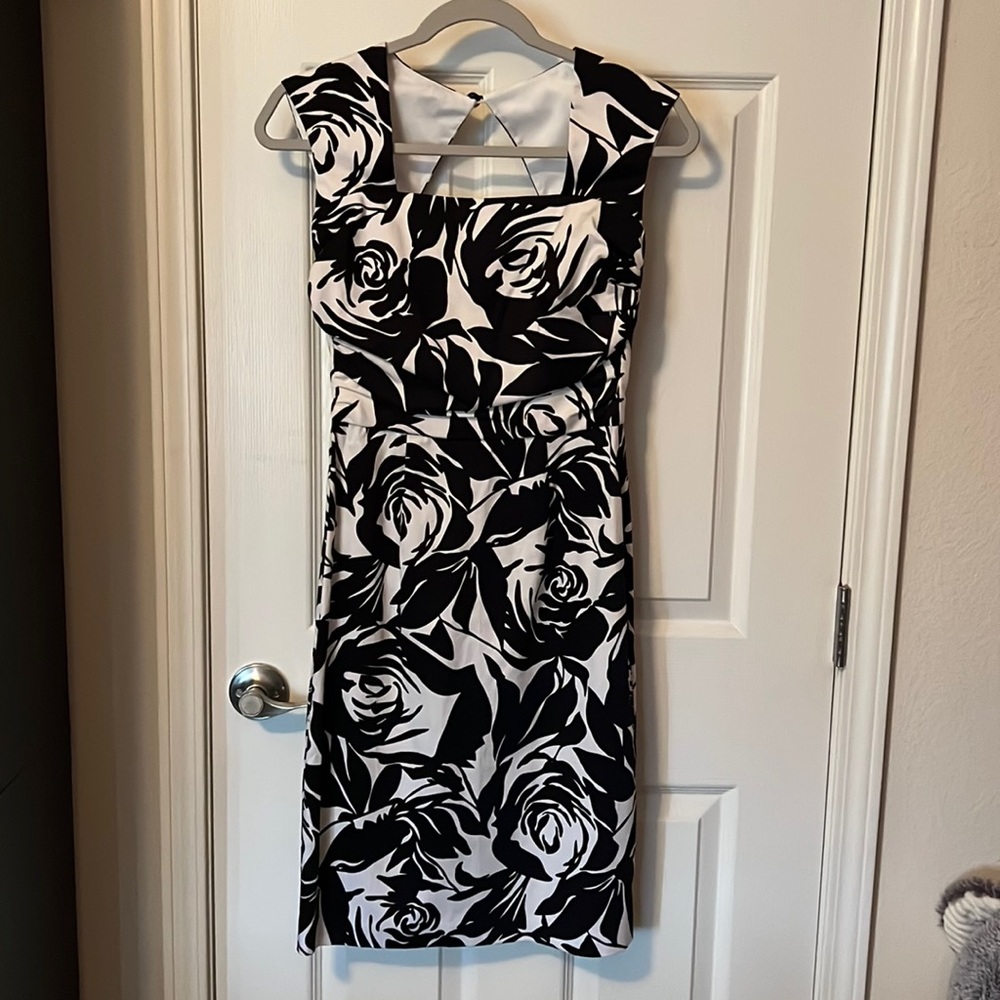 Black and white rose print dress